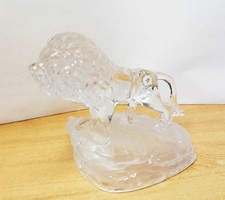 Crystal lion statue on a matte pedestal from the Tyrolean rattenberg manufactory.