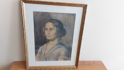 Járossy Gyula akvarell portré festmény 35x44 cm kerettel