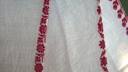 Never used homemade linen towels and tablecloths with red embroidery