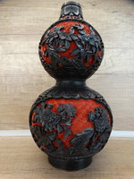 Kínai Cinober lakk Váza 23.5 cm -C1950