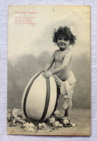 Antik francia Húsvéti fotó képeslap  kisgyerek tojás