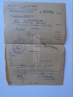 ZA397.9 M.kir.58. Honv. Bev. Központ HEVES   RECSK Leszerelési jegy 1944  Vitéz Vereckey