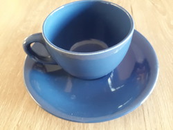 Blue ceramic coffee cup with saucer