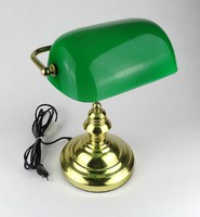 1I317 Réztalpas működő zöld banklámpa 36 cm