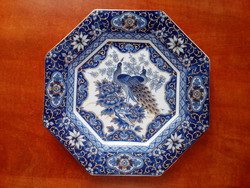 Imperial Peacock design, régi nagy méretű aranyozott páva mintás japán porcelán tányér, kínáló tál