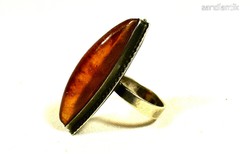 Very spectacular, decorative, slightly patinated, 800 silver ring with large amber.
