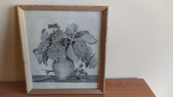 (K) still life etching 32x29 cm with frame