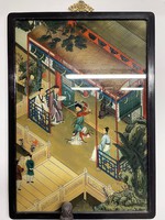 Kínai üvegre kézzel festett kép, ázsiai, keleti, japán