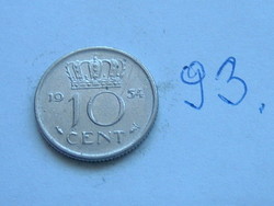 Netherlands 10 cent 1954 nickel, queen juliana, hal 93.
