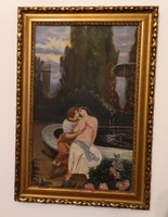 Antik romantikus életkép - olaj / vászon festmény