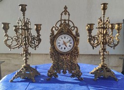 Copper antique rococo fireplace clock set with 2 5-branch candlesticks!