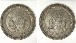 A pair of antique cast iron decorative plates from 1860 - Gypsies and musicians from Hortobágy - cz