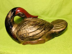 Antique hand painted and carved wooden sized duck