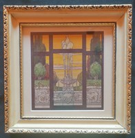 Art Nouveau window glass design. Watercolor.
