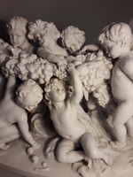 Big size! Extremely rare antique wilhelmsthal bisquit porcelain putto group marked damaged!