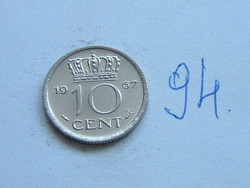 Netherlands 10 cent 1967 nickel, queen juliana, hal 94.