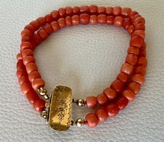 About 1 forint! Antique coral (br. 23 Grams) gold bracelet, bracelet with 14 carat large clasp!