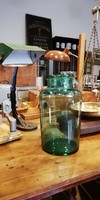 Zöld huta üveg, régi fújt üveg, dekoráció, 5 literes
