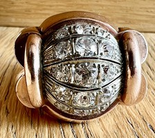 Art Deco Antik Magyar Rózsa Arany (13,8 g) Briliáns (1,5 Ct) gyűrű, Hófehér, hibátlan kövekkel!