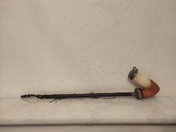 Antik tajtékpipa tajték pipa szárral szép ezüst szerelékkel huszár kard katona motívum 933