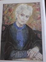 Róna Klára: Idős hölgy portréja, eredeti jelzett pasztell, 1957