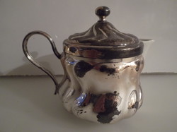 Metal - silver plated - with porcelain insert - old - milk spout - 2 dl - 12 x 9 cm - German - flawless