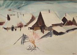 Áron Nagy lajos (1913 - 1987) winter afternoon c. His painting is 82x62cm with original guarantee!