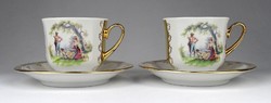 1I240 marked gilded porcelain coffee cup with a pair of painted figures