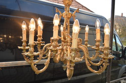 Amazing antique French gilded 12-pointed bronze chandelier from the 1800s