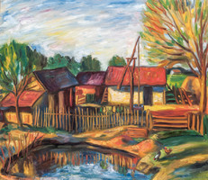 Jankay Tibor (1899-1994): Falurészlet, olaj festmény