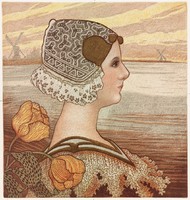 Paul berthon - lady with tulips - reprint