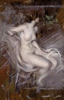Giovanni boldini - nude sitting on a chair - reprint