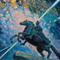 Boris Kustodiev - Tüzijáték, lovasszobor - reprint