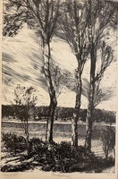 Ferenc rib: three trees (woodcut)