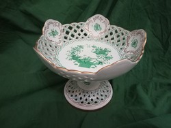 Antique herend green indian flower basket patterned fruit basket
