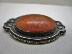 Wonderful antique silver brooch with large genuine amber