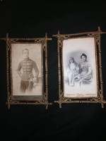 Pair of antique photo holders with photos