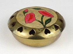1I283 old rose enameled copper jewelry bonbonier