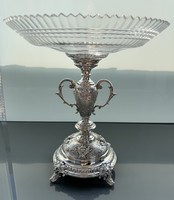 Antik Ezüst Kínáló eredeti csiszolt üvegével (Br. 980 gramm) !