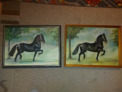 Hartmann Kitty két lovas festménye, olaj, vászon, 50x70 cm+keret