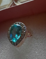 Akvamarin kék kristályköves ezüstözött gyűrű