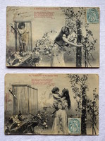 Antik Bergeret fotó képeslap sorozat  2 darab  Ámor és a leány