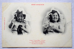 Antik Bergeret fotó képeslap  kötögető  kisbaba