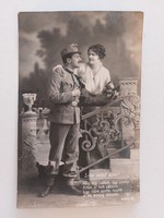 Old postcard 1917 photo postcard soldier romantic couple