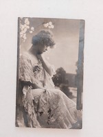 Old postcard 1909 photo postcard lady with flowers