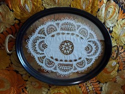 Wooden framed oval tray