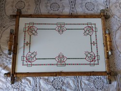 Large tray with old porcelain inserts