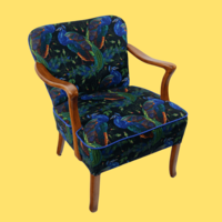Kaesz gyula armchair with french organic peacock fabric. Restoration, flawless, unique.