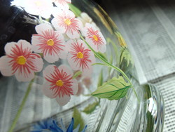 Régi üvegtál szépséges tavaszi virágos dekorral