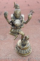 Antik bronz részletgazdag három alakos keleti istenség szobor